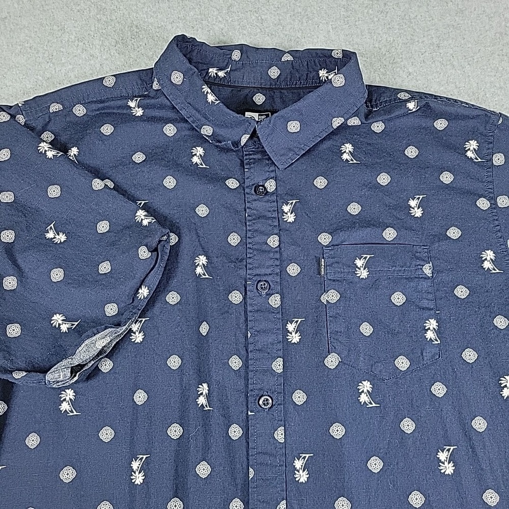 Rip Curl Button Up Shirt Men's Size XXL‎ Navy Blue Palm Tree Short Sleeve Surfer